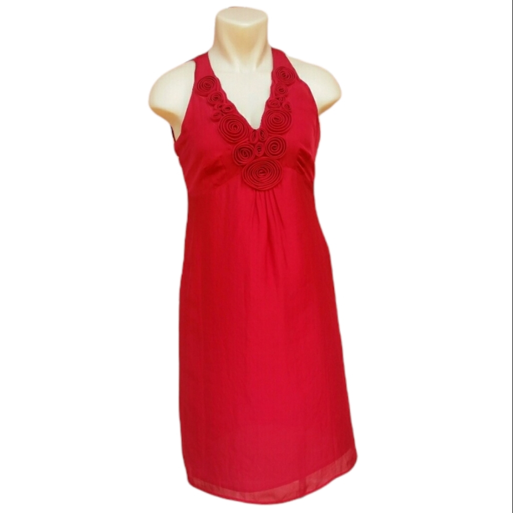 Loft V neck roses sleeveless Dress Ann Taylor